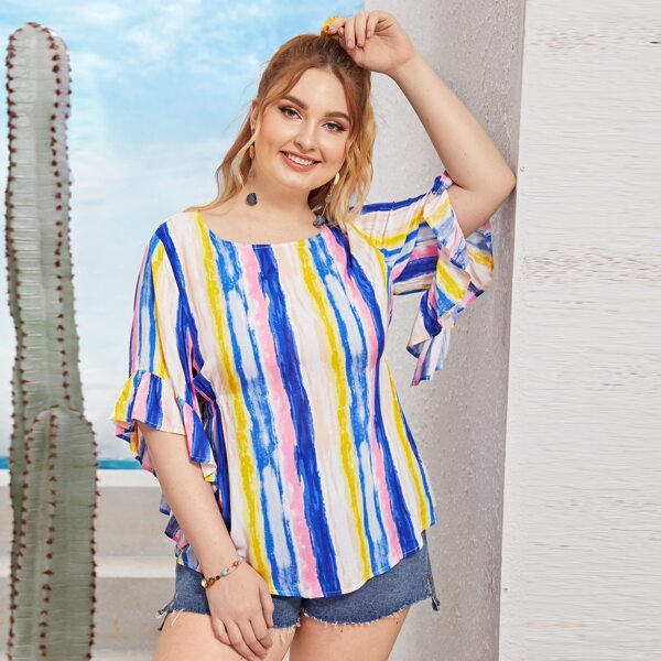

Plus Tie Dye Flounce Sleeve Blouse