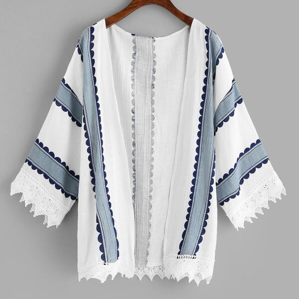 

Plus Contrast Lace Striped Kimono
