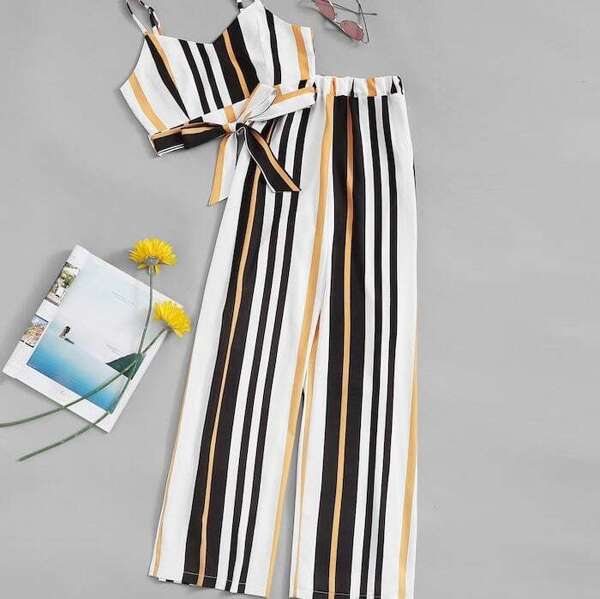 

Plus Striped Belted Cami Top & Pants