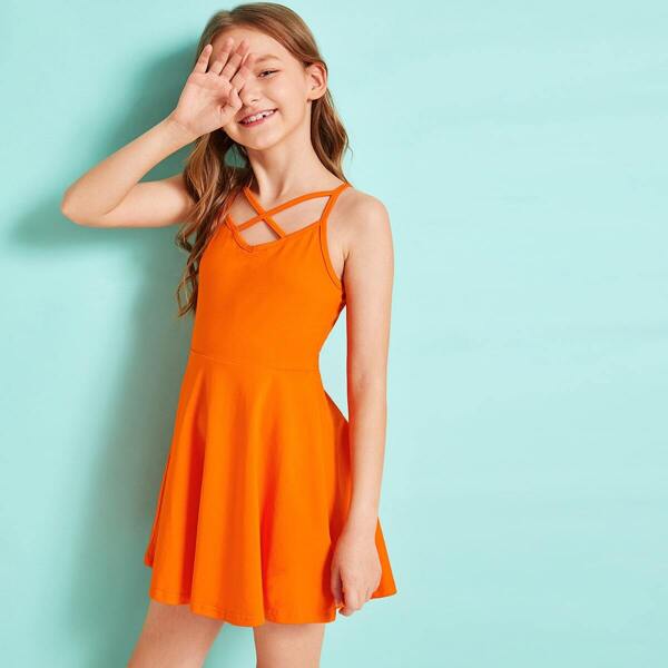 

Girls Neon Orange Criss-cross Slip Dress