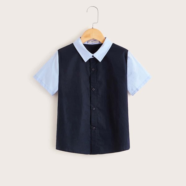 

Boys Contrast Collar Two Tone Shirt, Navy