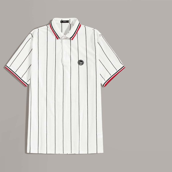 

Men Patched Detail Striped Ringer Polo Shirt