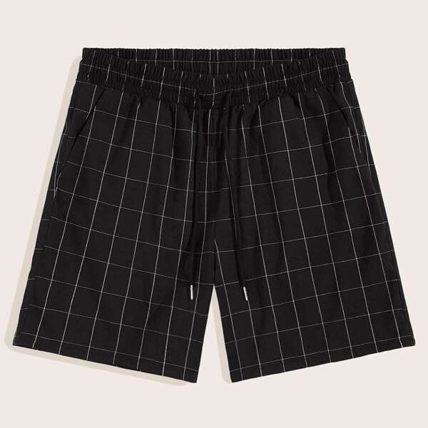 

Men Grid Print Drawstring Waist Shorts