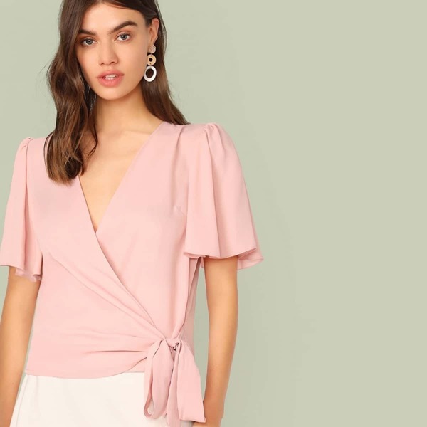 

Flutter Sleeve Wrap Knot Top