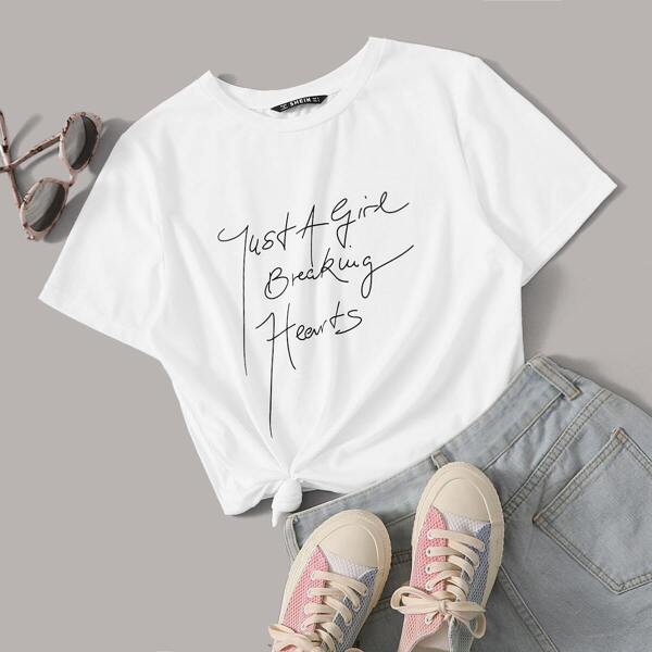 

Slogan Print Short Sleeve Top