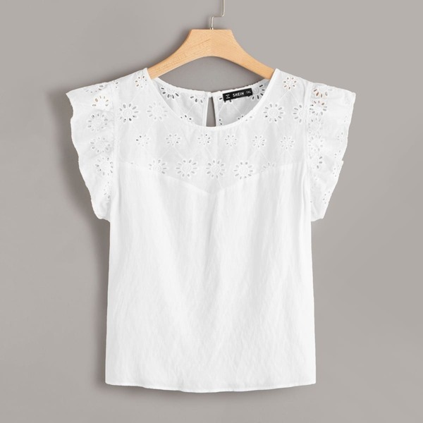 

Plus Ruffle Armhole Schiffy Yoke Trim Top