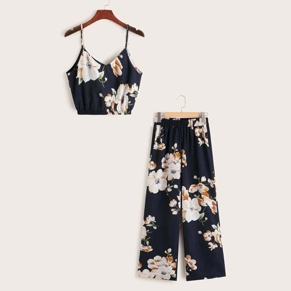 

Floral Print Cami Top & Palazzo Pants Set, Navy