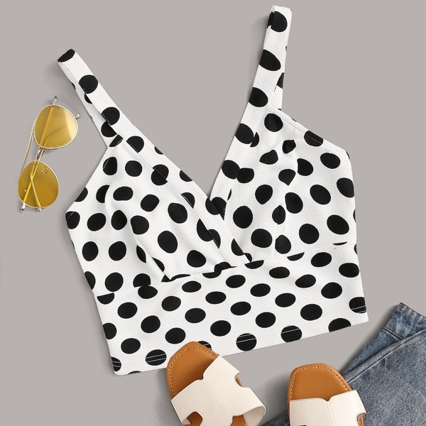 

Polka Dot Bustier Bra Crop Top, Black and white