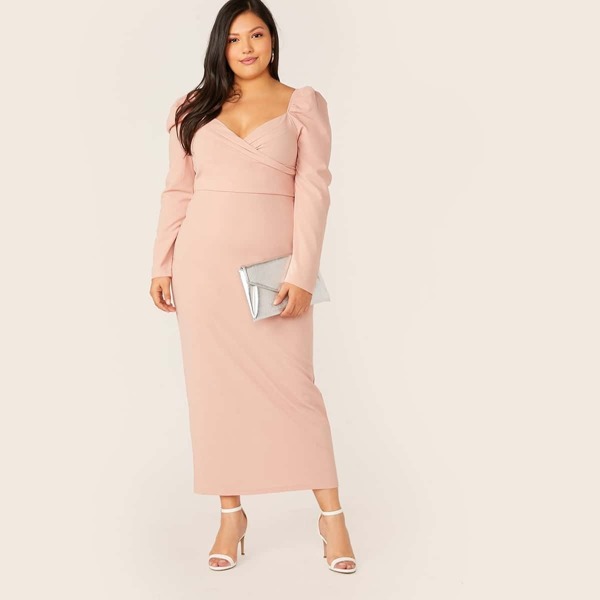 

Plus Sweetheart Neck Gigot Sleeve Pencil Dress, Pink pastel