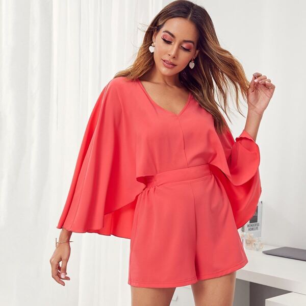

Solid Keyhole Back Cape Romper