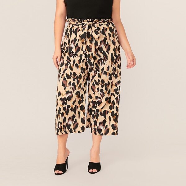 

Plus Leopard Print Paperbag Waist Belted Palazzo Pants, Multicolor