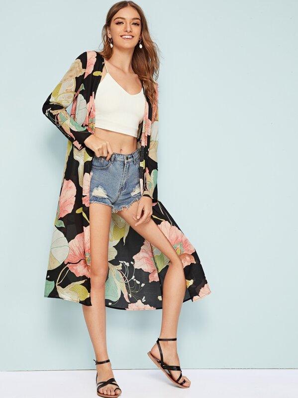 

Botanical Print Longline Kimono, Multicolor, Luiza
