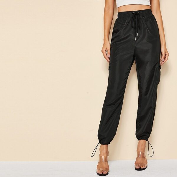

Drawstring Waist and Hem Pocket Side Wind Pants