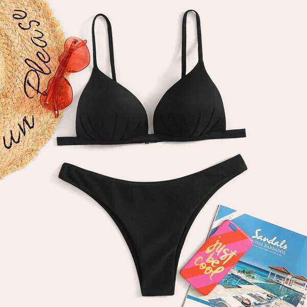 

Push Up Top With Cheeky Bikini Set, Black
