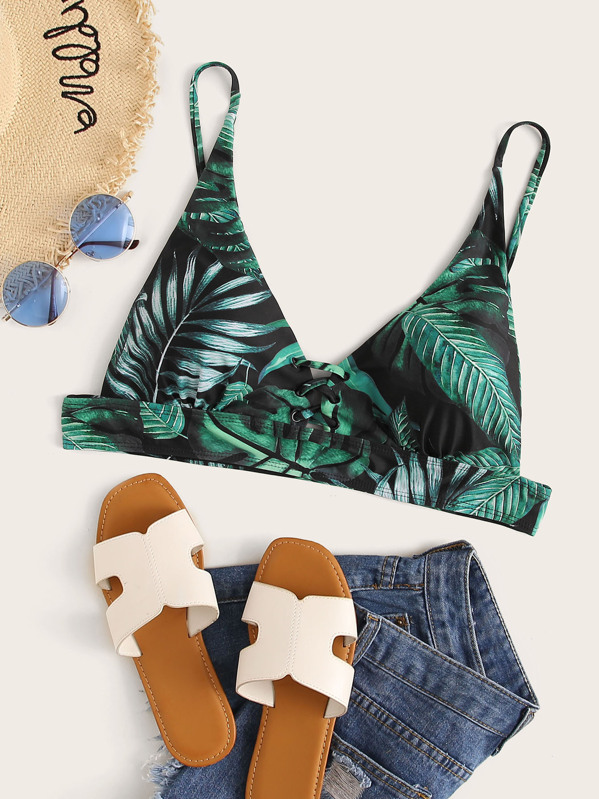 

Plus Tropical Criss Cross Swimming Top, Multicolor