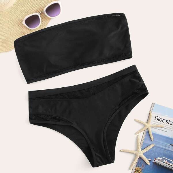 

Plus Contrast Mesh Bandeau Bikini Set