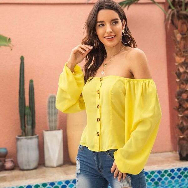 

Off-shoulder Button Through Top, Yellow
