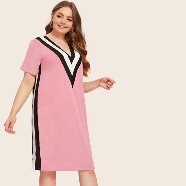 

Plus Stripe V Neckline Dress