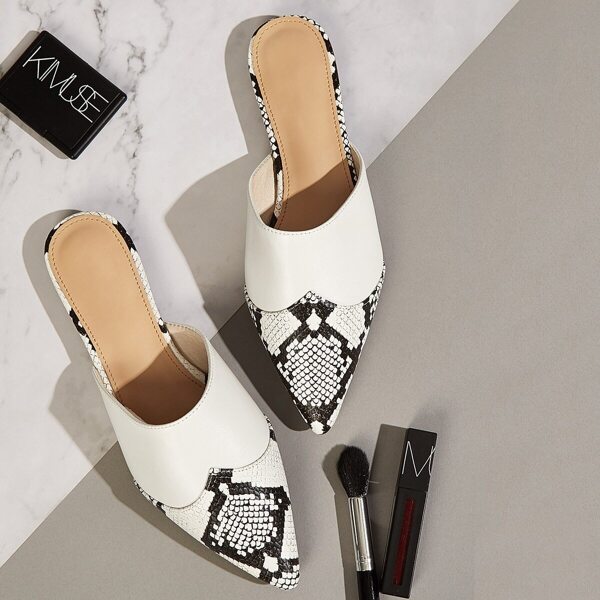 

Point Toe Snakeskin Print Flat Mules