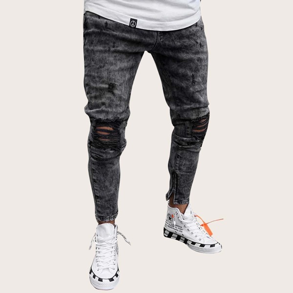 

Men Ladder Distressed Zip Hem Jeans