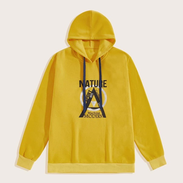 

Men Letter Drawstring Hooded Sweatshirt