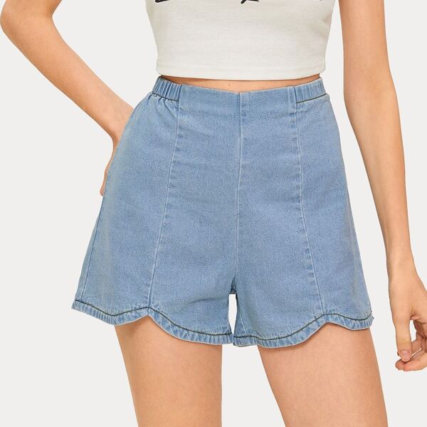 

Asymmetrical Hem Denim Shorts