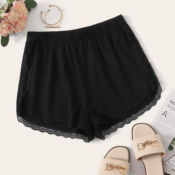 

Lace Trim Curved Hem Leggings Shorts