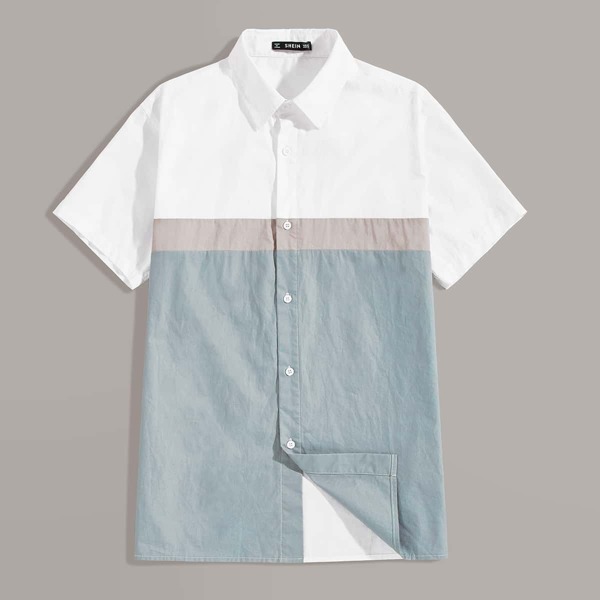 

Men Colorblock Button Front Shirt, Multicolor