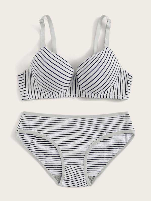 

Striped Underwire Lingerie Set, Black and white