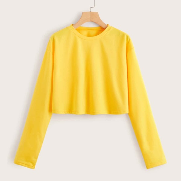 

Solid Round Neck Sweatshirt, Yellow bright