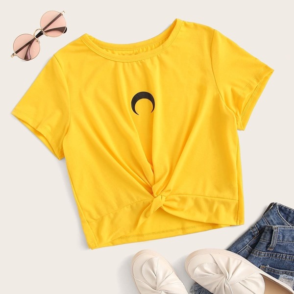 

Moon Print Twist Front Tee