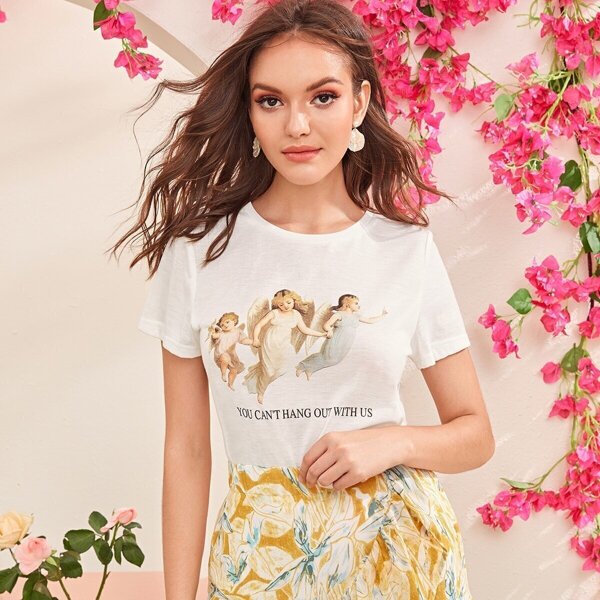 

Angel & Slogan Print Tee