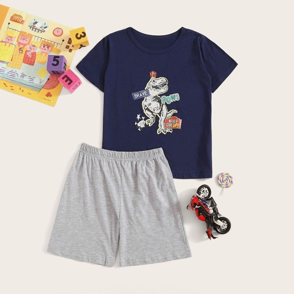 

Boys Dinosaur & Letter Print Pajama Set