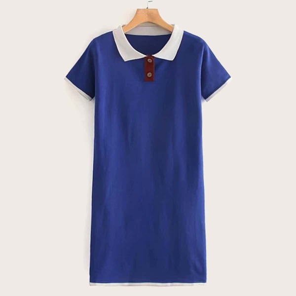 

Contrast Collar Ribbed Dress