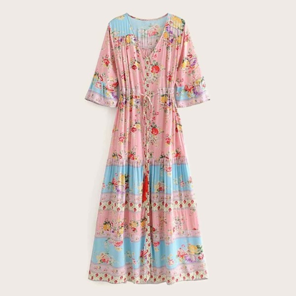 

Ditsy Floral Print Drawstring Waist Dress