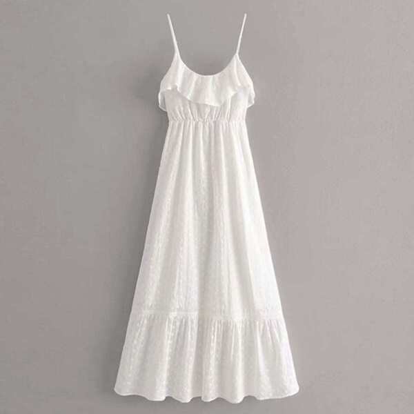 

Eyelet Embroidery Ruffle Hem Cami Dress, White