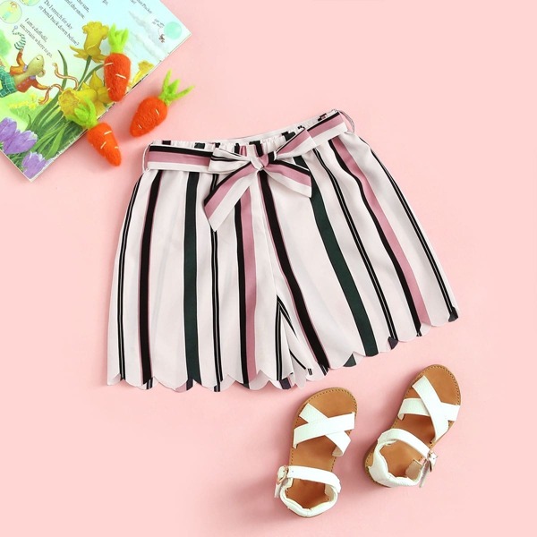 

Toddler Girls Striped Print Belted Shorts, Multicolor
