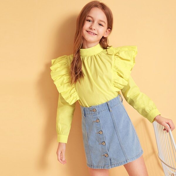 

Girls Mock-neck Exaggerated Ruffle Detail Top