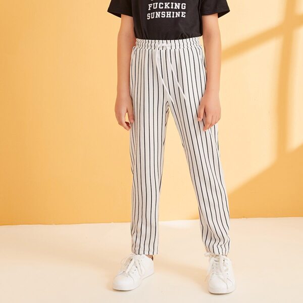 

Boys Striped Print Drawstring Waist Pants