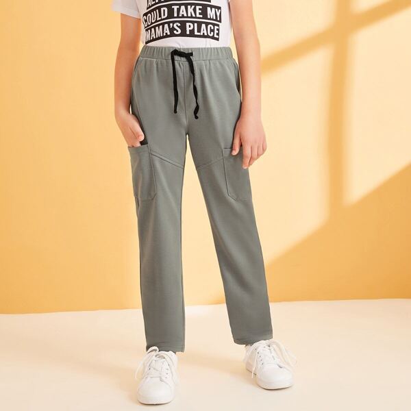 

Boys Pocket Patched Drawstring Waist Pants