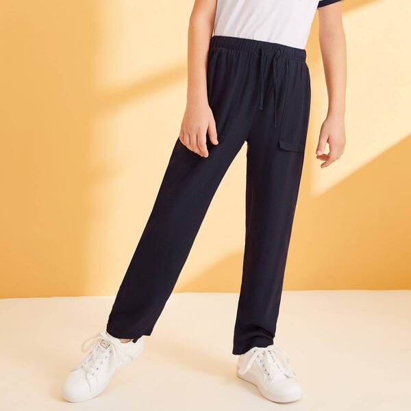 

Boys Drawstring Waist Pocket Detail Pants, Navy