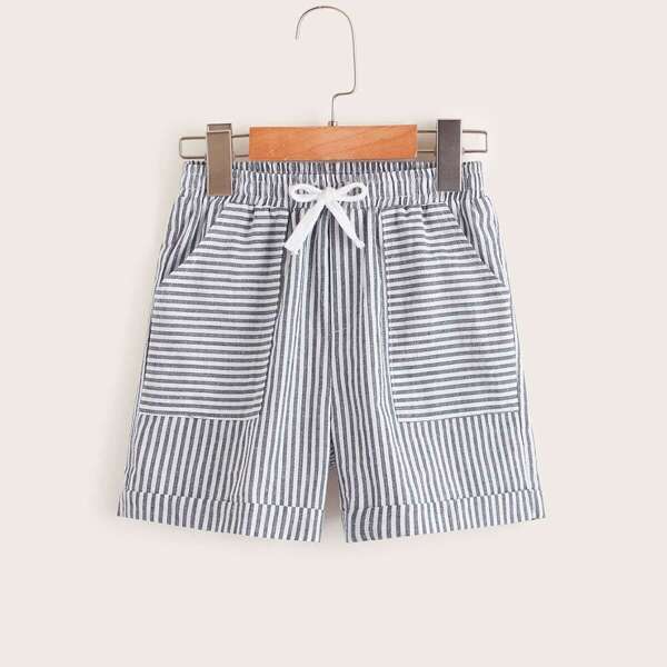 

Boys Drawstring Waist Patch Pocket Cuffed Shorts