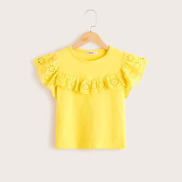 

Girls Neon Yellow Eyelet Embroidered Ruffle Top
