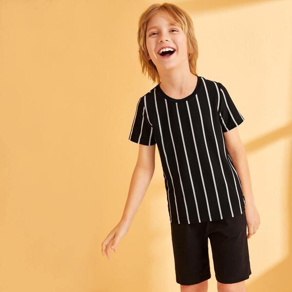 

Boys Short Sleeve Striped Top & Shorts Set, Black