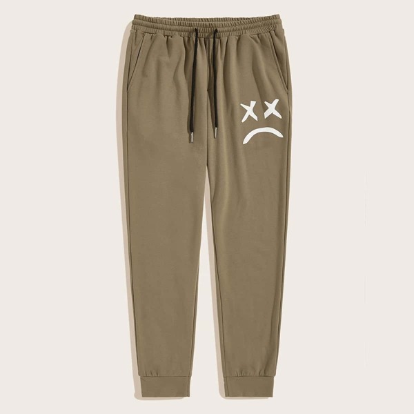 

Men Cartoon Print Drawstring Waist Sweatpants, Khaki