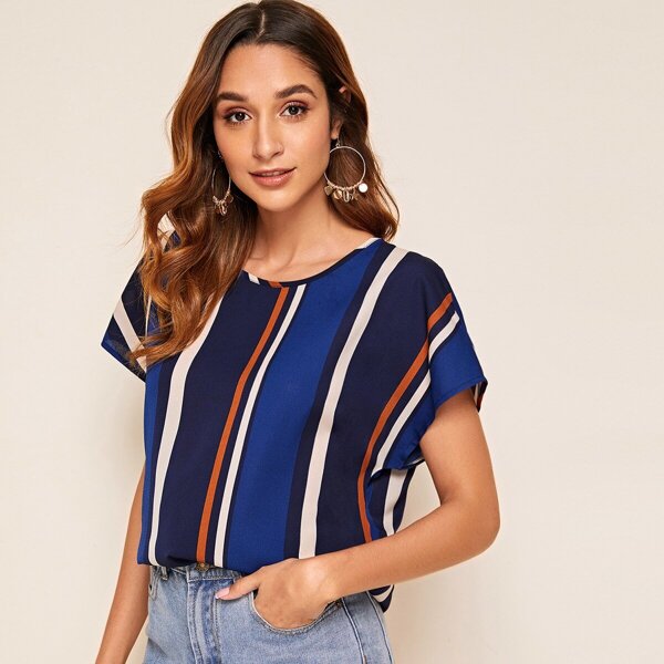 

Striped Keyhole Back Batwing Sleeve Top