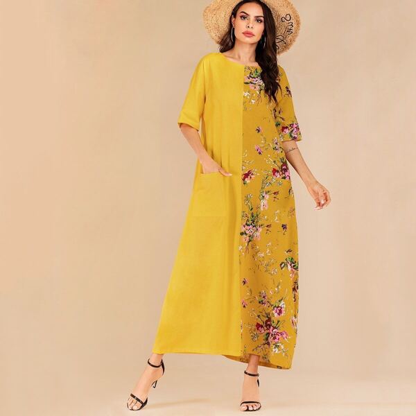 

Dual Pocket Floral Longline Dress