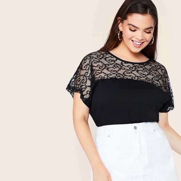 

Plus Sheer Mesh Yoke Top