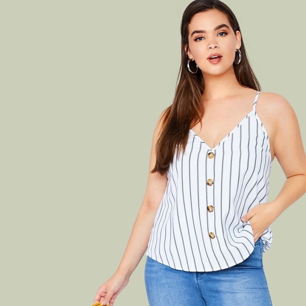 

Plus Striped Button Front Cami Top