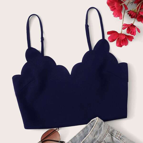 

Scallop Trim Cami Crop Top, Navy